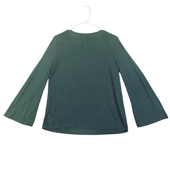 Old Navy Top Women's M Long Bell Sleeve Round Tie Neck Embroidered Forest Green - Picture 5 of 10